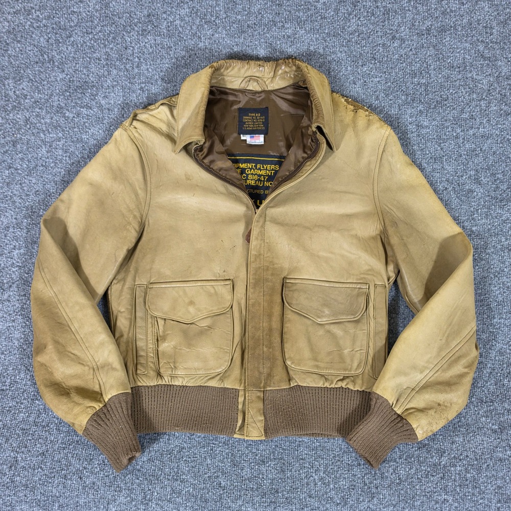 Vintage USA Avirex USA Type A-2 Leather Flight Jacket Tan Mens Size 40 Flaws